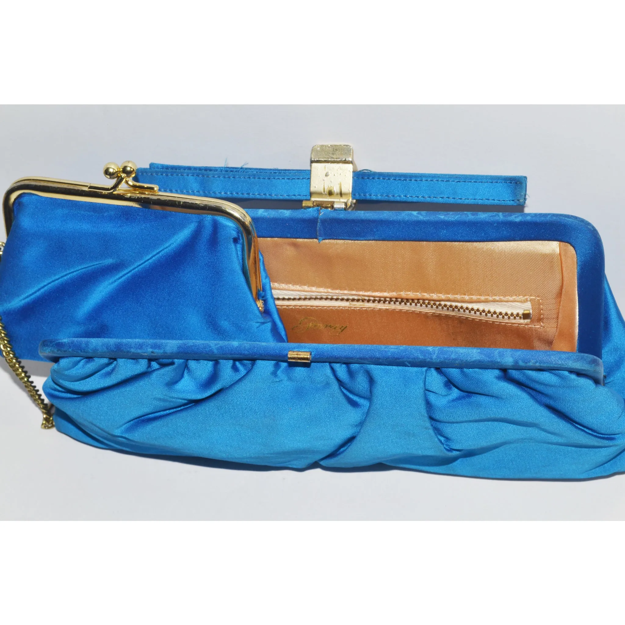 Blue Sateen Clutch Purse By Garay
