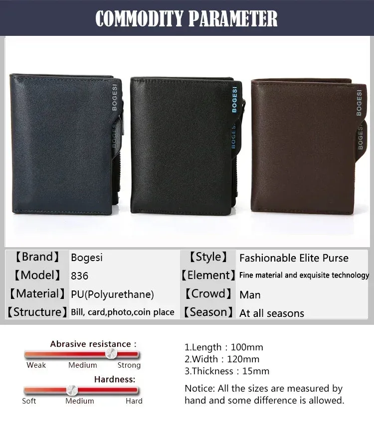 Bogesi Men wallet with Zipper Coin Bag  Small Bifid Famous Brand Thin Wallet Men Purse