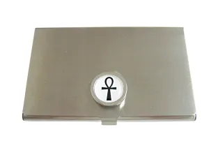Bordered Round Ankh Cross Pendant Business Card Holder