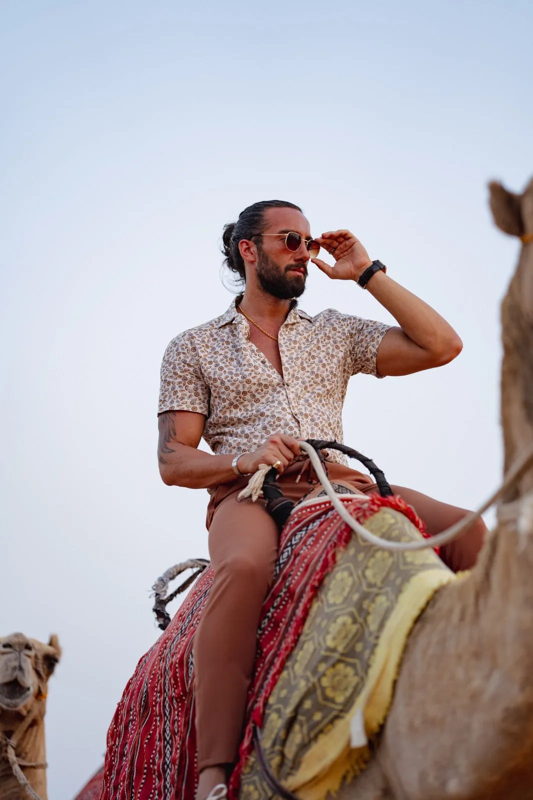 Brabion Vespo Camel Slim Fit Patterned Shirt
