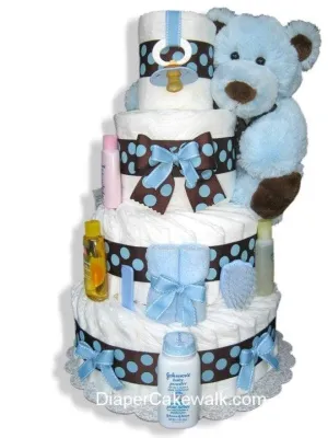 Brown & Blue 4 Tiers Diaper Cake