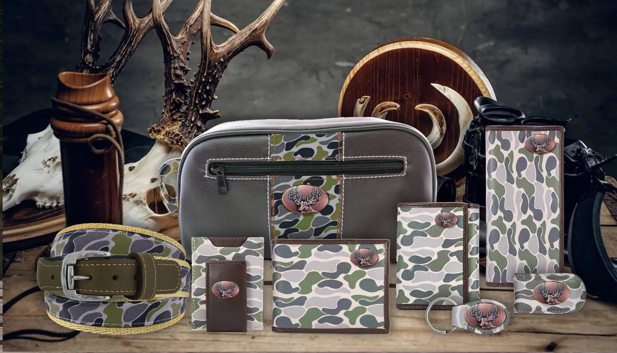 Buck Men's Bifold Old School Camo Leather Wallet.