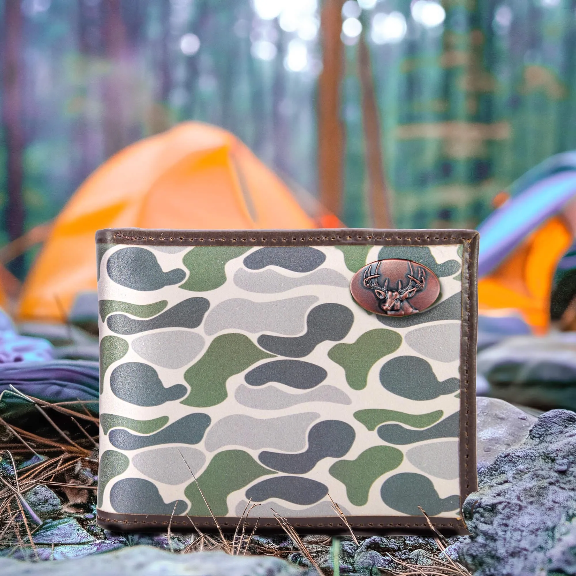 Buck Men's Bifold Old School Camo Leather Wallet.