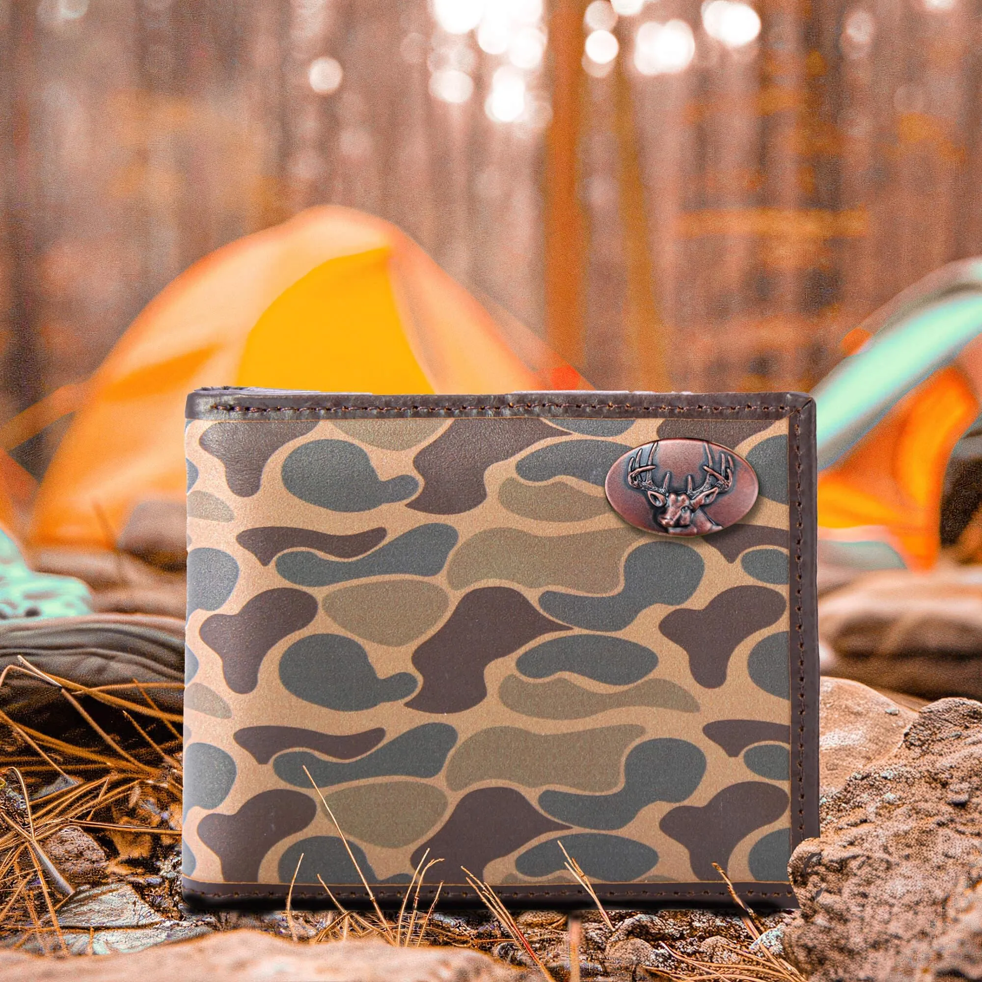 Buck Men's Bifold Old School Camo Leather Wallet.