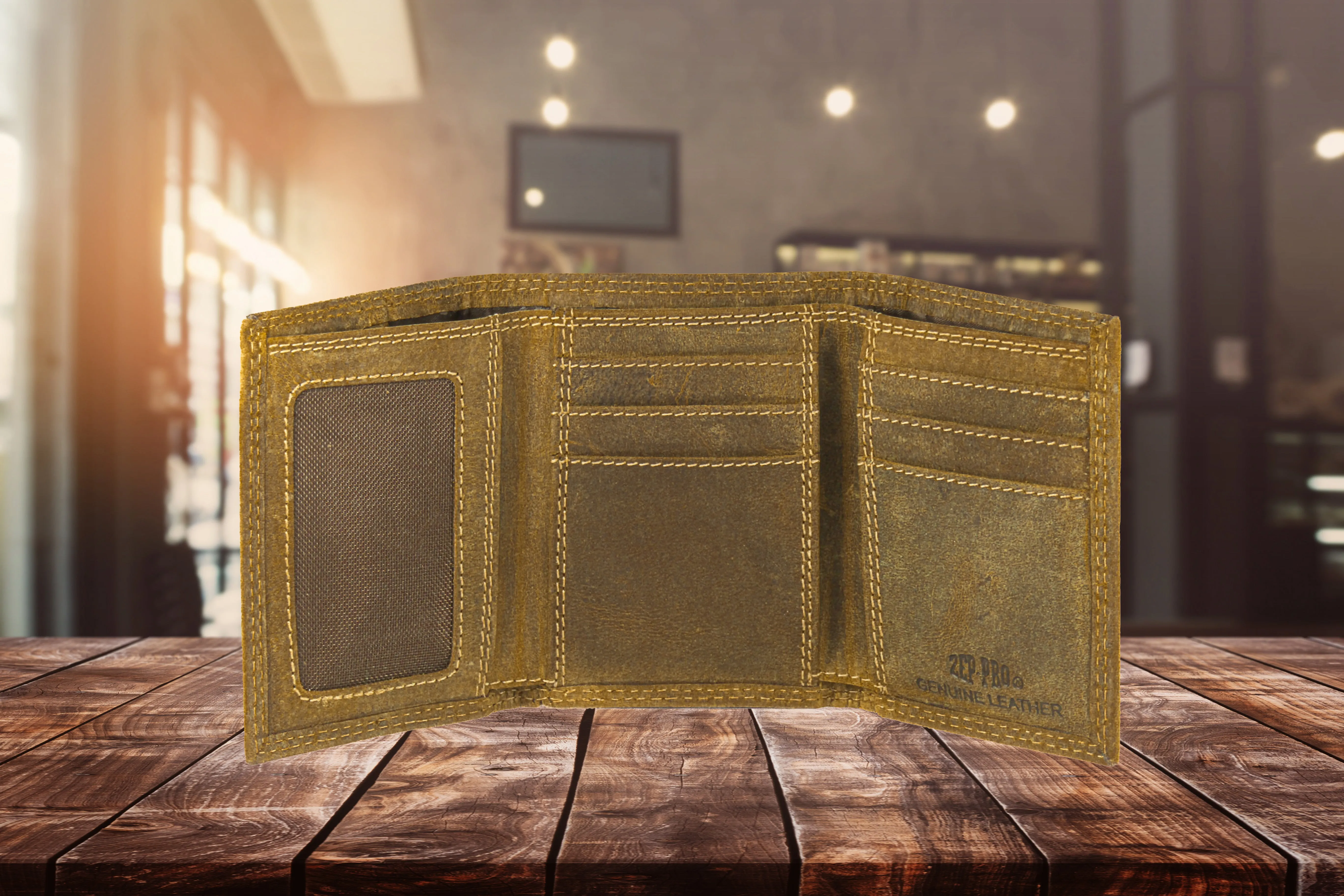 Buck Vintage Tan Leather Trifold Wallet