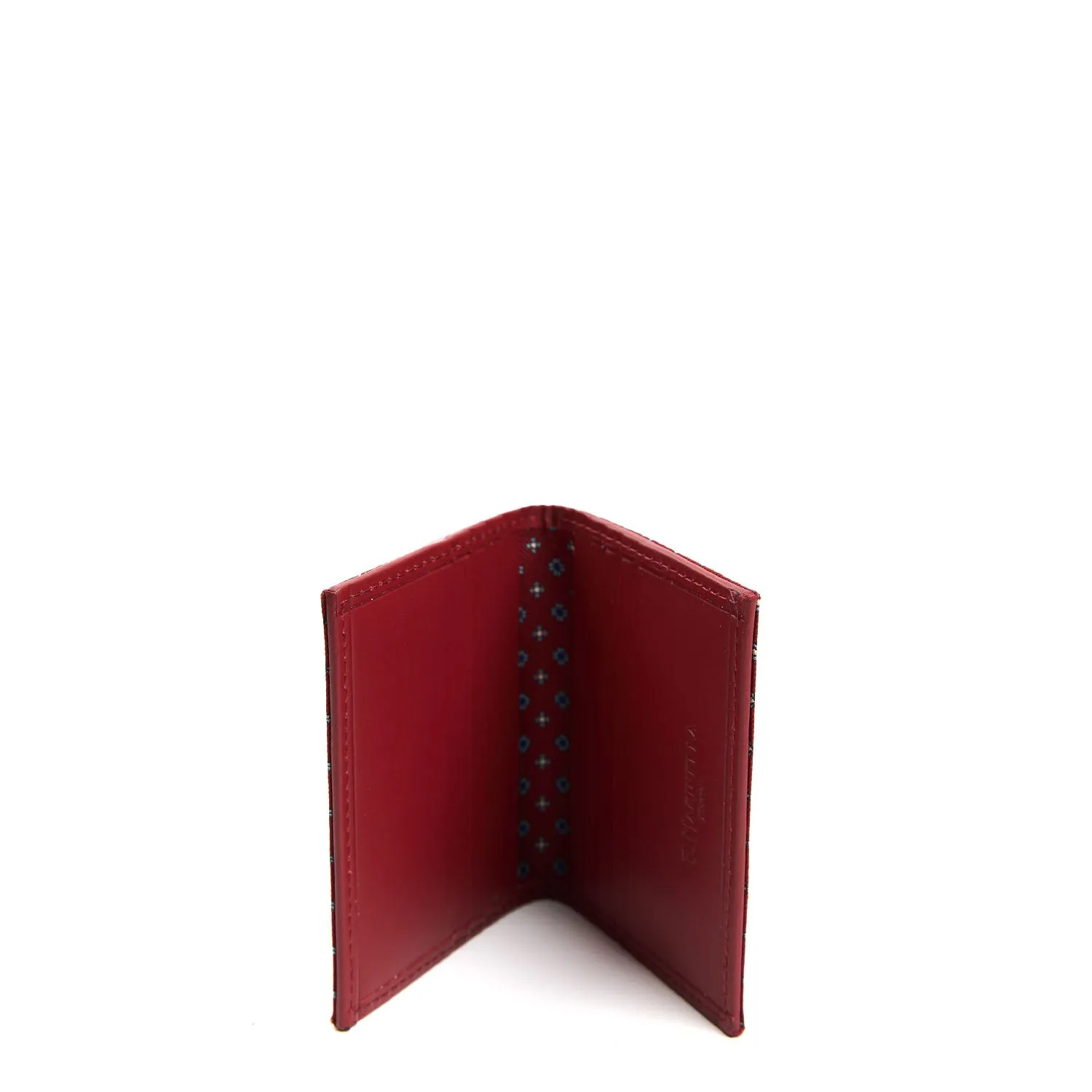 BURGUNDY SILK AND LEATHER FOLDING CARD HOLDER