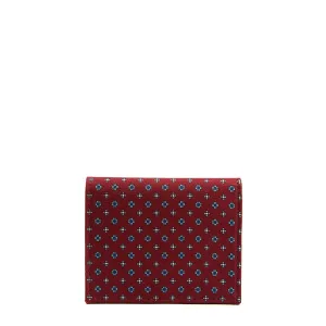 BURGUNDY SILK AND LEATHER FOLDING CARD HOLDER