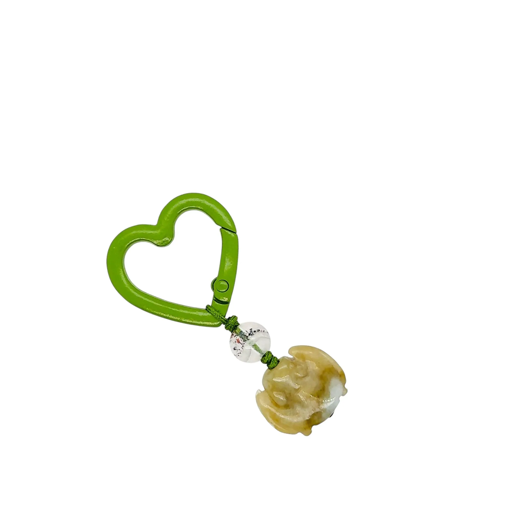 Burmese Jadeite Bat & Super Seven Heart Keyring Charm