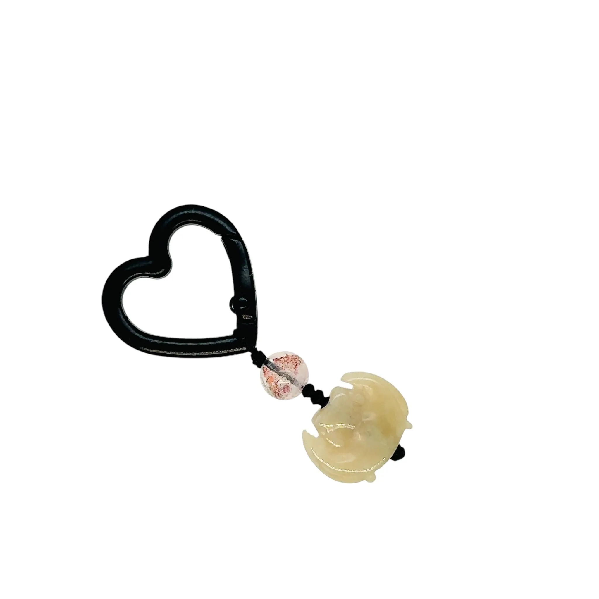 Burmese Jadeite Bat & Super Seven Heart Keyring Charm