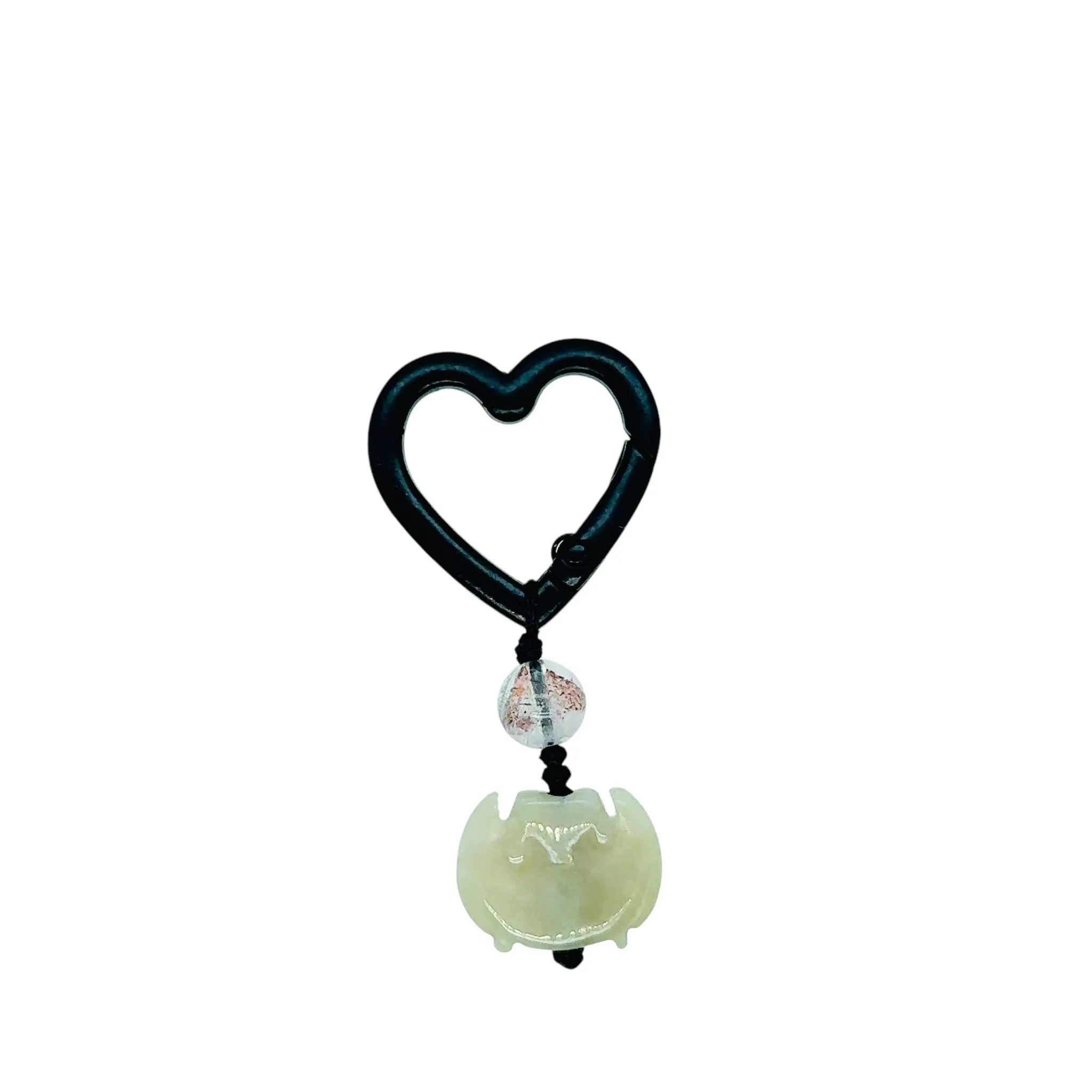 Burmese Jadeite Bat & Super Seven Heart Keyring Charm