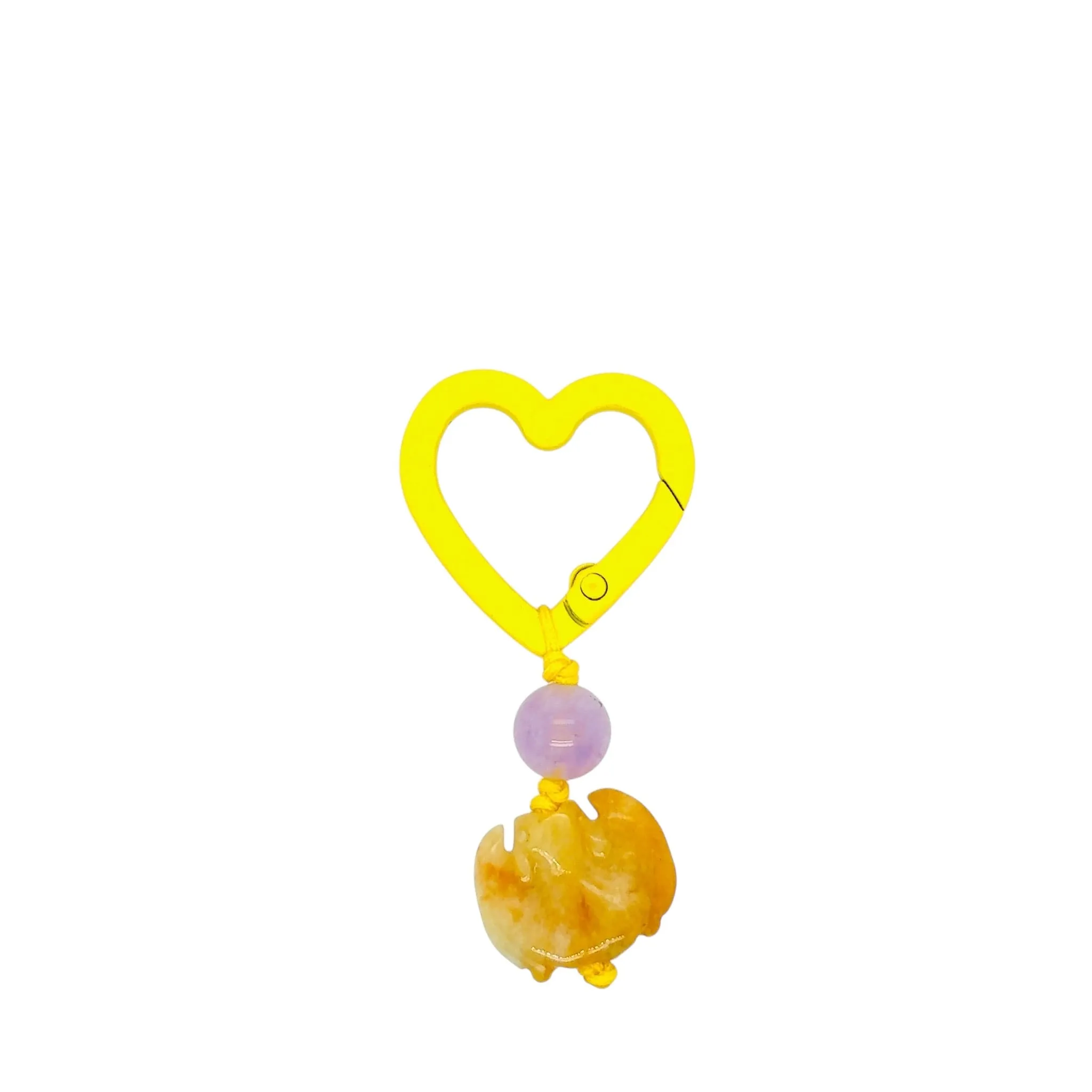 Burmese Jadeite Bat & Super Seven Heart Keyring Charm