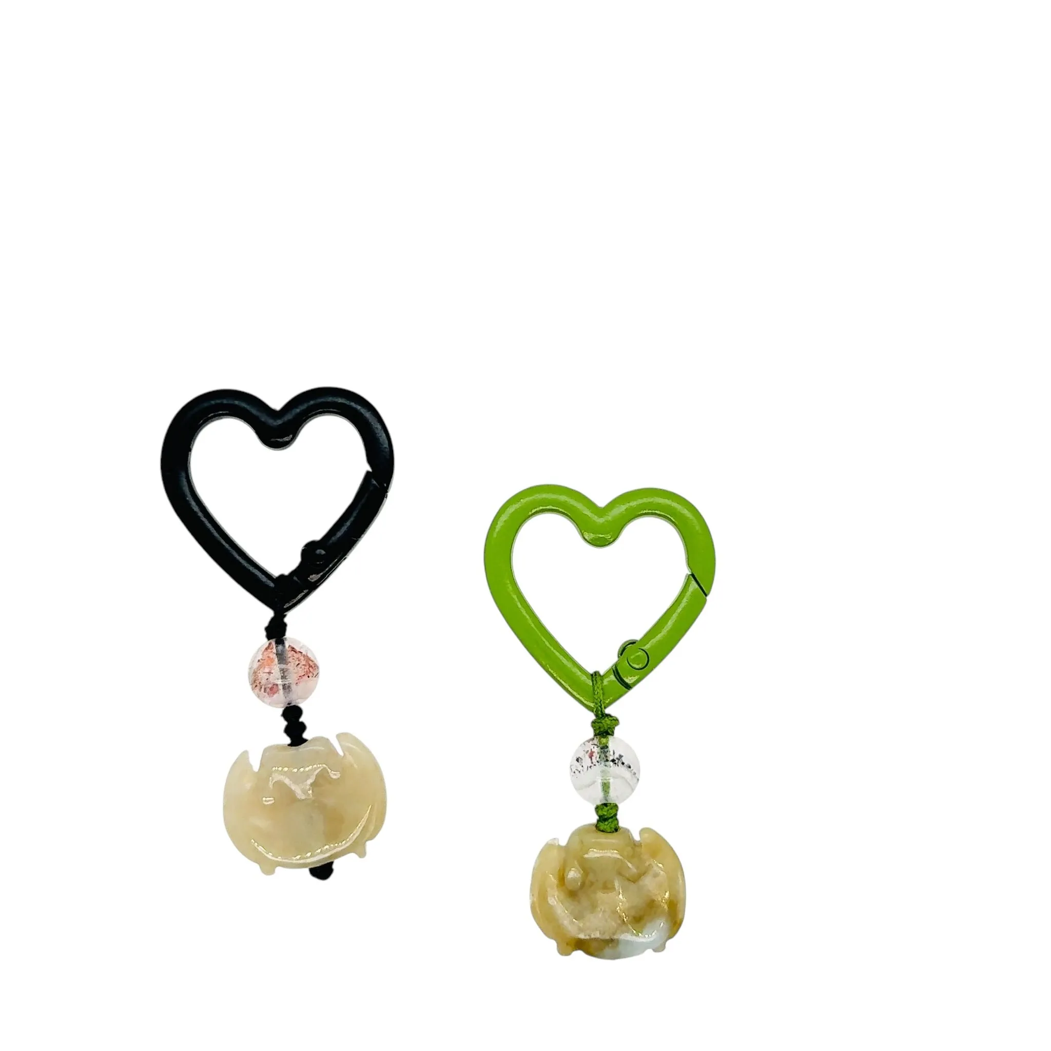 Burmese Jadeite Bat & Super Seven Heart Keyring Charm