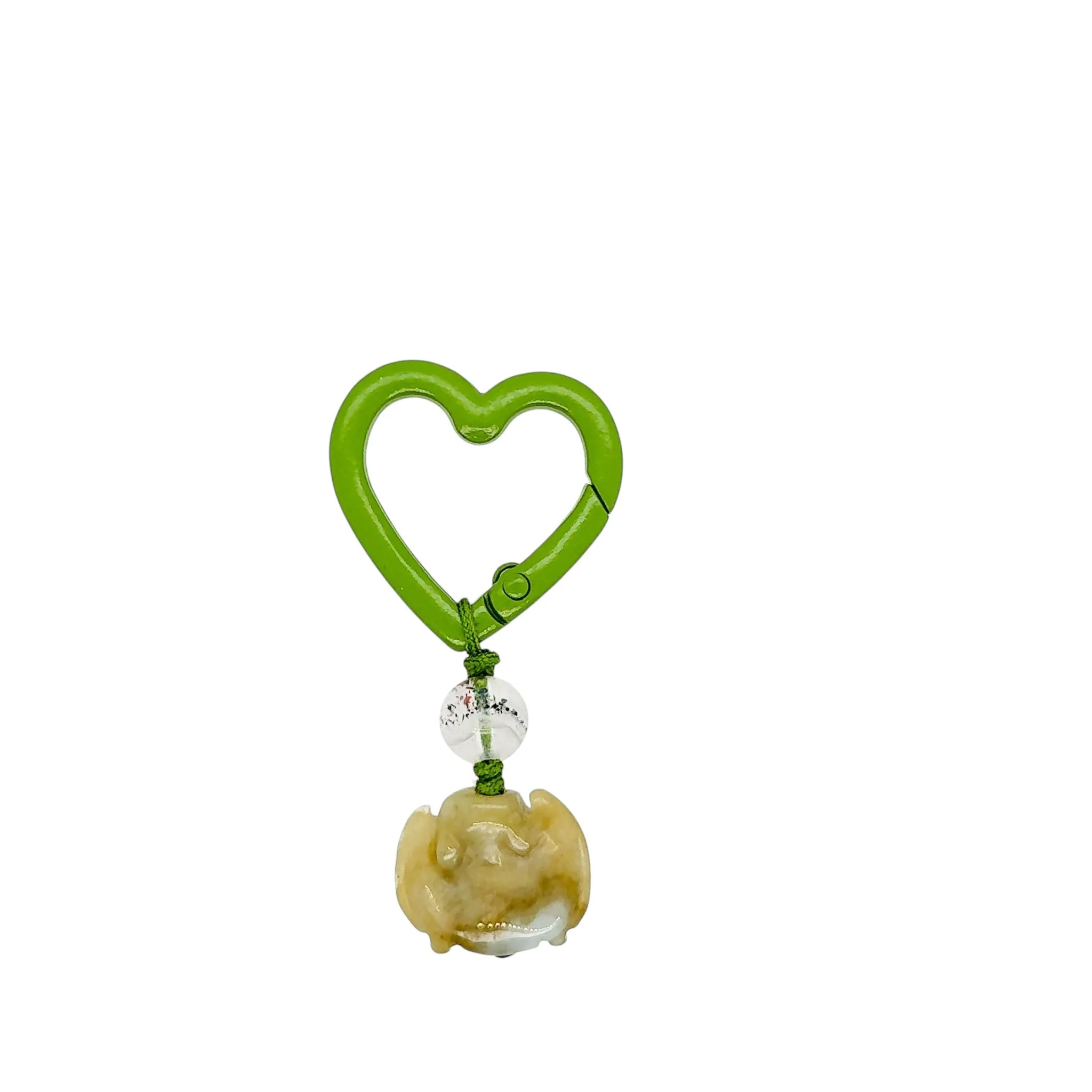Burmese Jadeite Bat & Super Seven Heart Keyring Charm