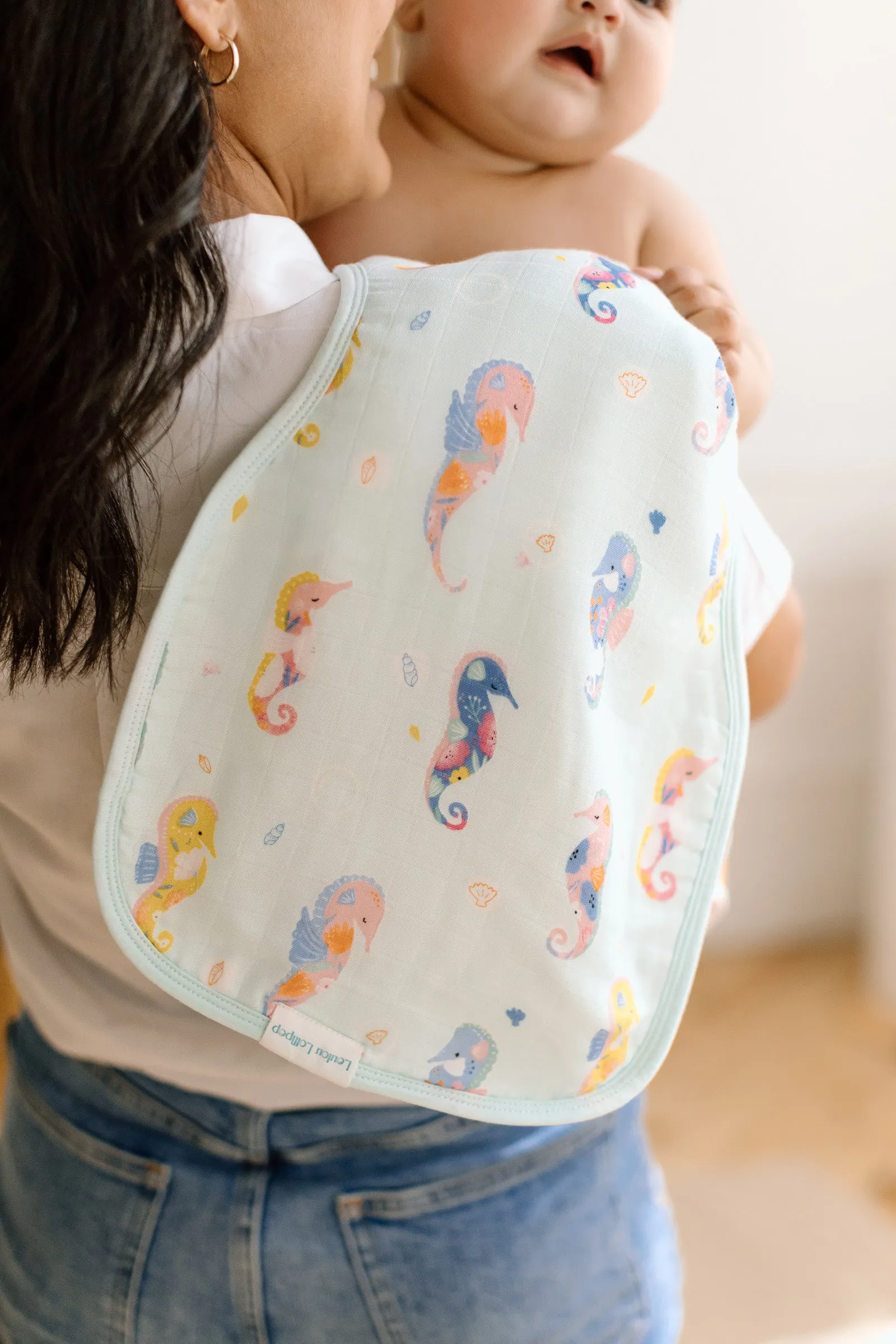Burp Cloth Set - 2 Pack - Painterly Seahorses