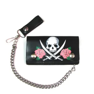 BW402CC-217  6" Biker Wallet- Jolly Roger w/ Roses
