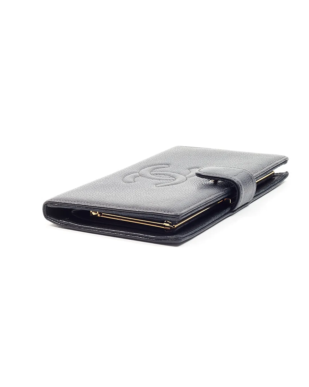 Chanel Black Caviar French Timeless Compact CC Interlocking Logo Wallet