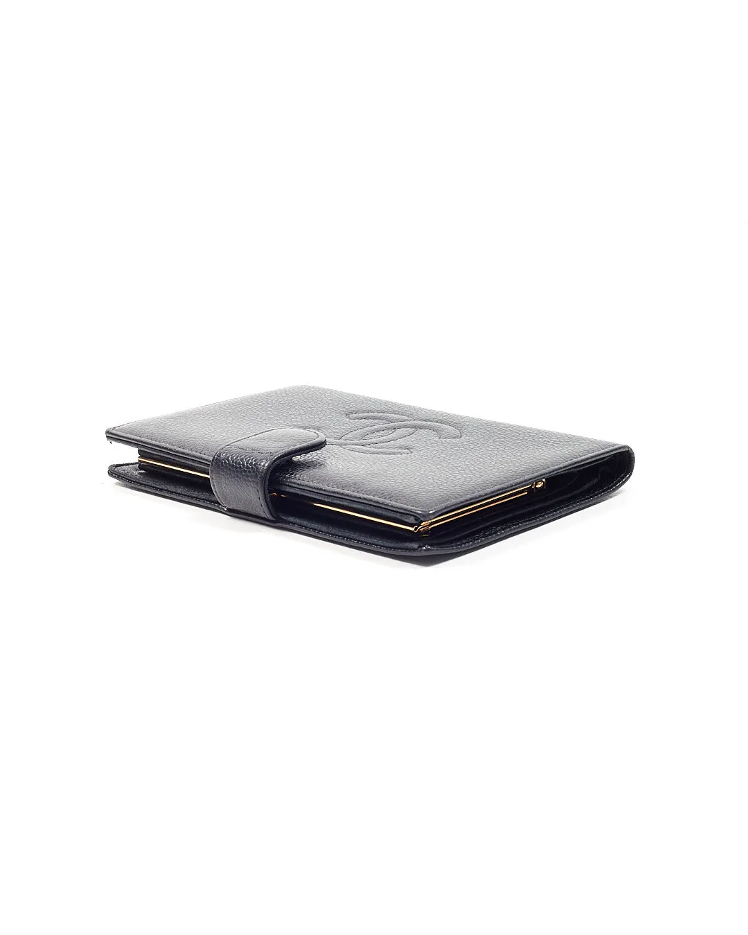 Chanel Black Caviar French Timeless Compact CC Interlocking Logo Wallet