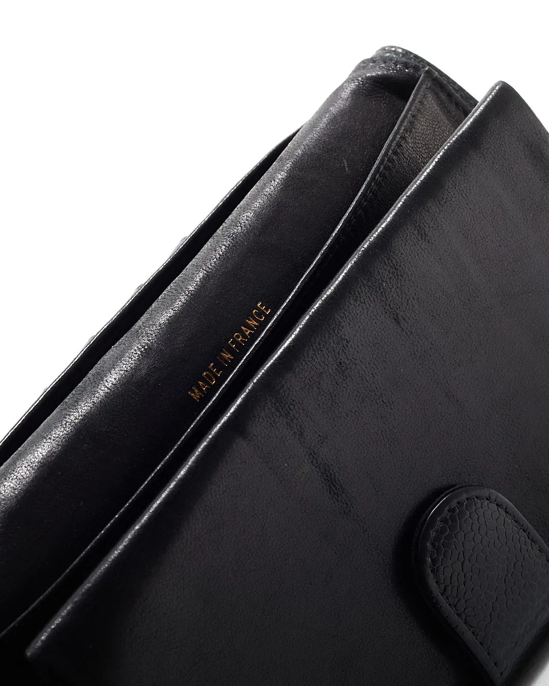 Chanel Black Caviar French Timeless Compact CC Interlocking Logo Wallet