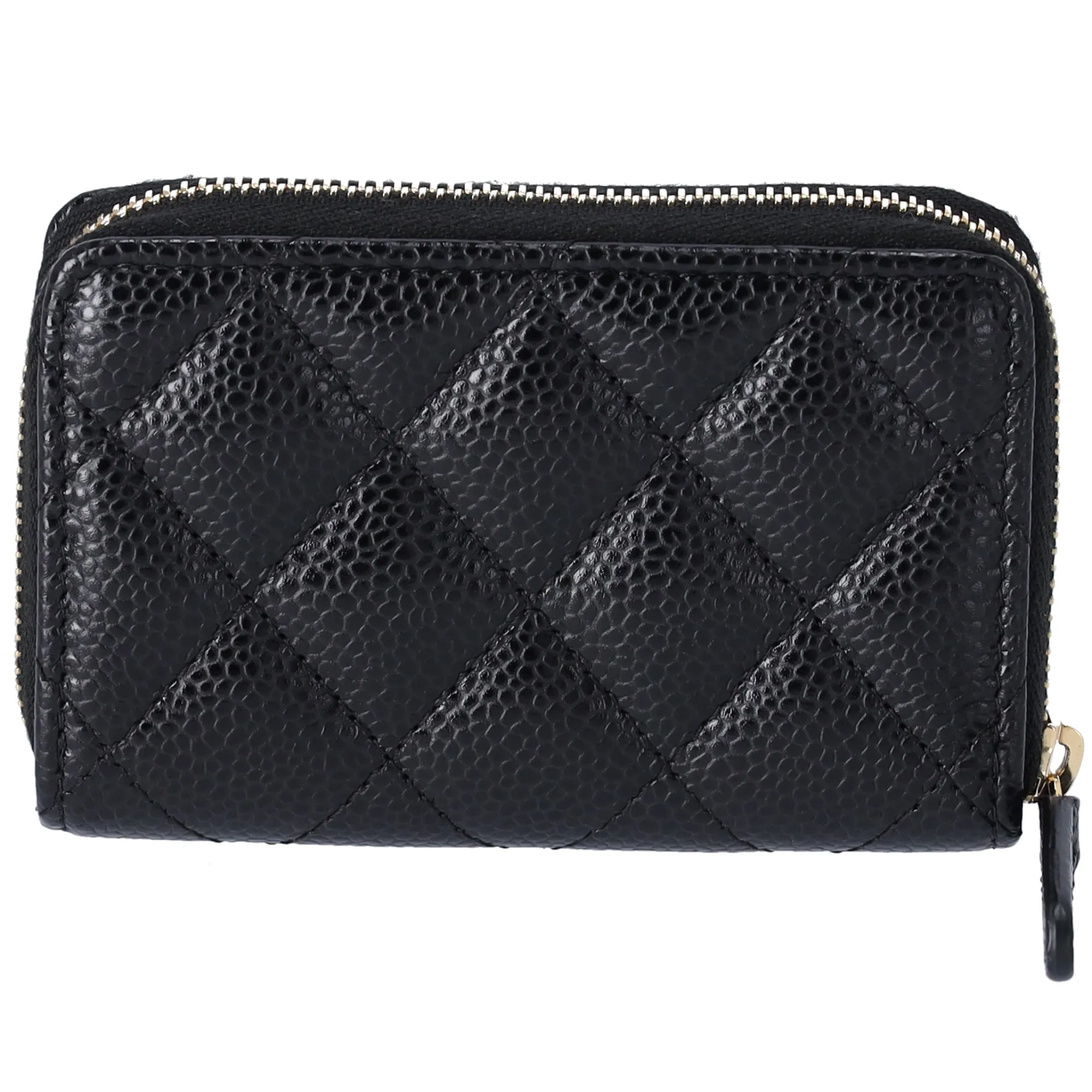 CHANEL Matelasse Coin Case Wallet Black Gold Caviar Leather