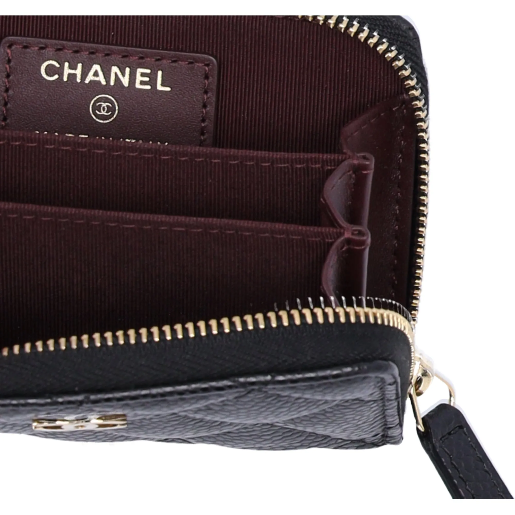CHANEL Matelasse Coin Case Wallet Black Gold Caviar Leather