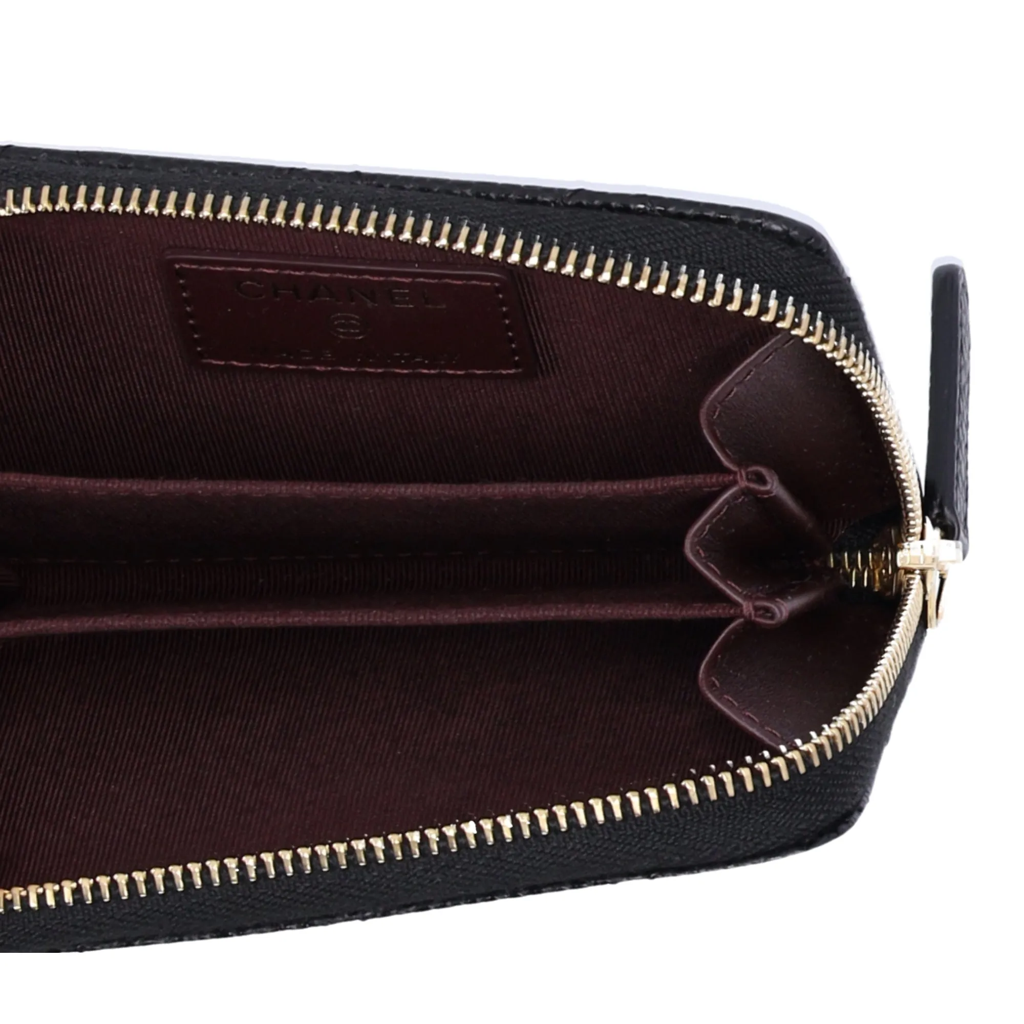 CHANEL Matelasse Coin Case Wallet Black Gold Caviar Leather