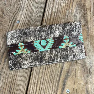 Checkbook Cover - Brindle w/ Turquoise Aztec