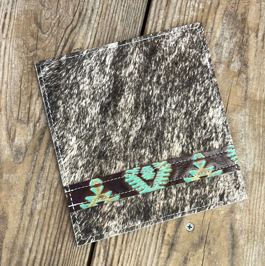 Checkbook Cover - Brindle w/ Turquoise Aztec