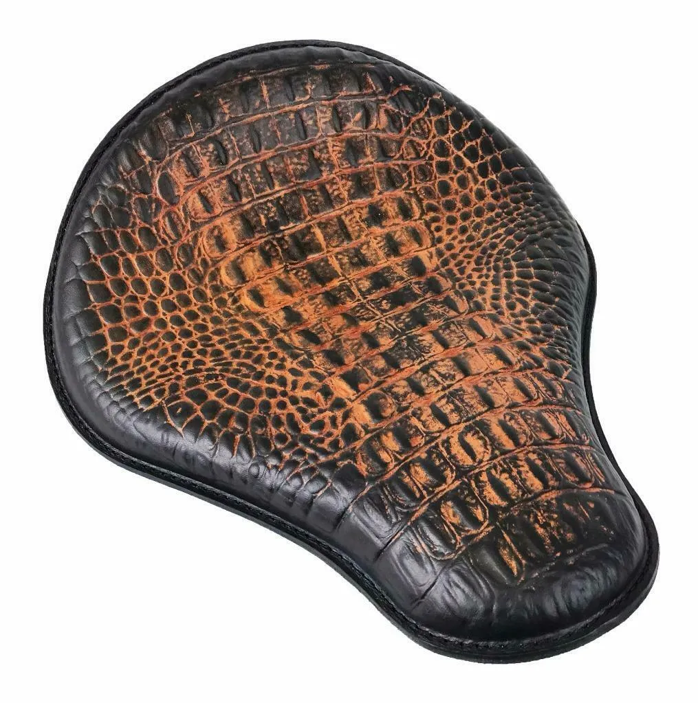 Chopper Bobber Harley Sportster Dyna 13x15x1" Ant Brn Alligator Spring Seat  MRC