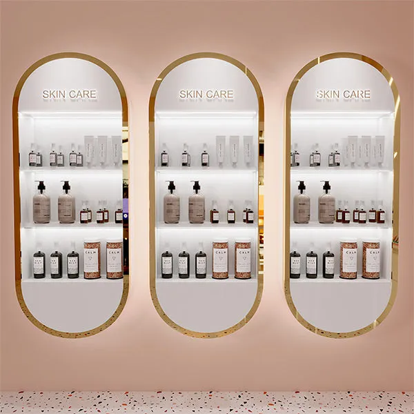 CM012 Beauty Store Skincare Display Shelves Cosmetic Rack Lighted