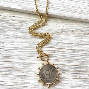 Coin Necklace French Horse Medallion