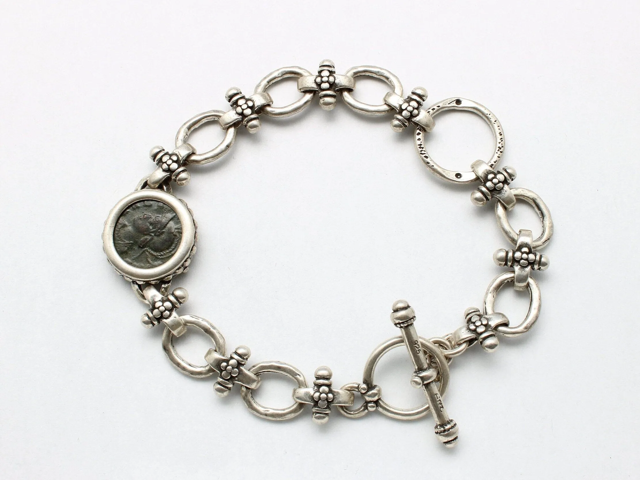 Constantine II Roman Bronze Coin, Silver Bracelet, 00239