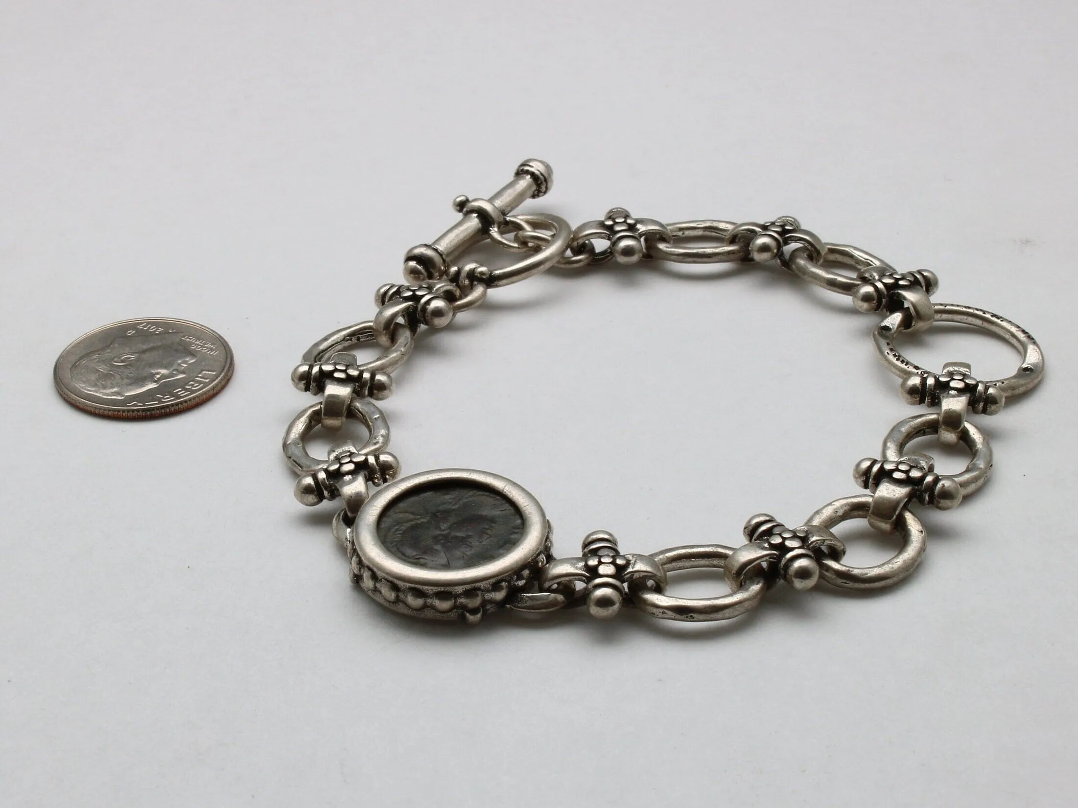 Constantine II Roman Bronze Coin, Silver Bracelet, 00239