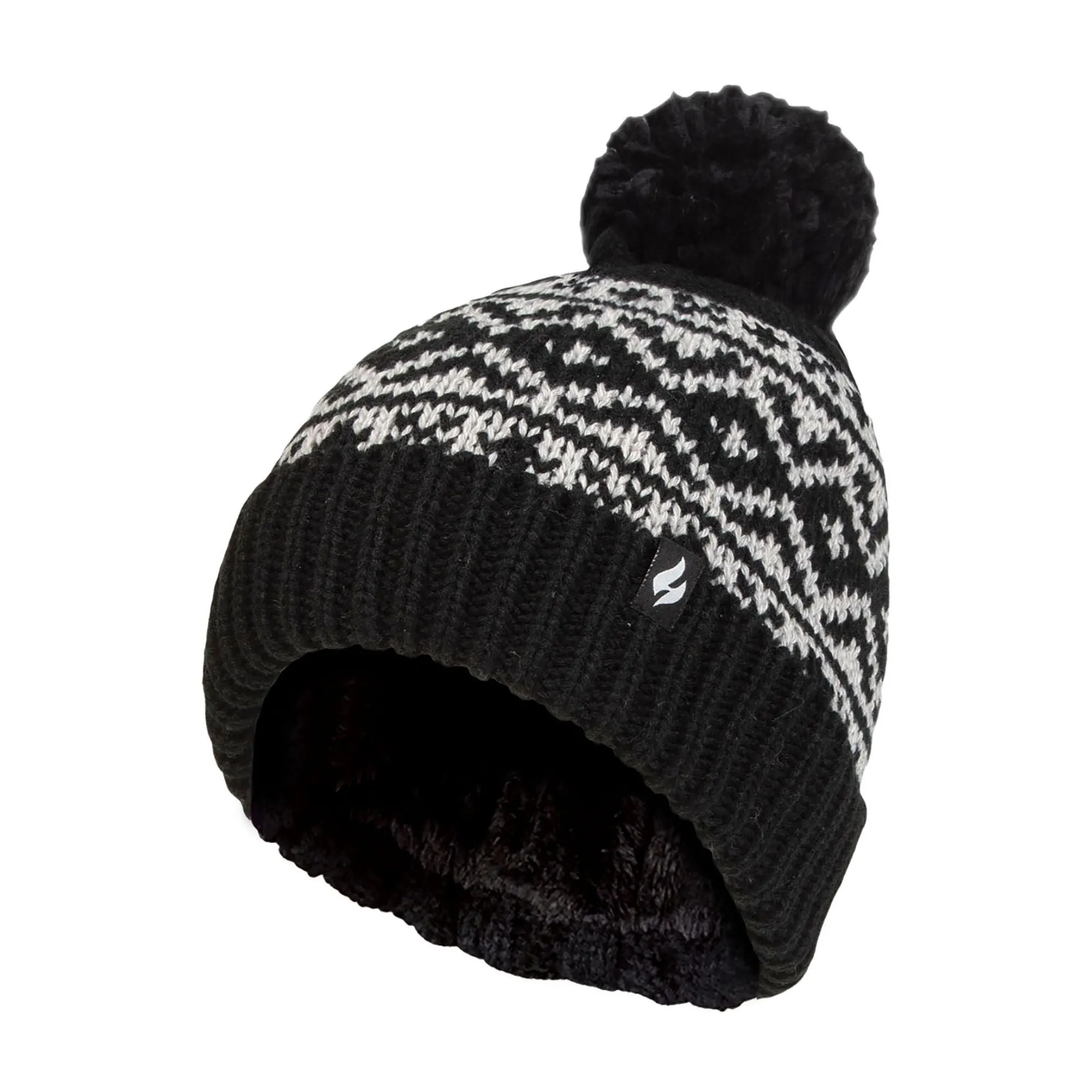 Cozy Patterned Bobble Hat for Women | Cable Knit Beanie with Fleece Lining