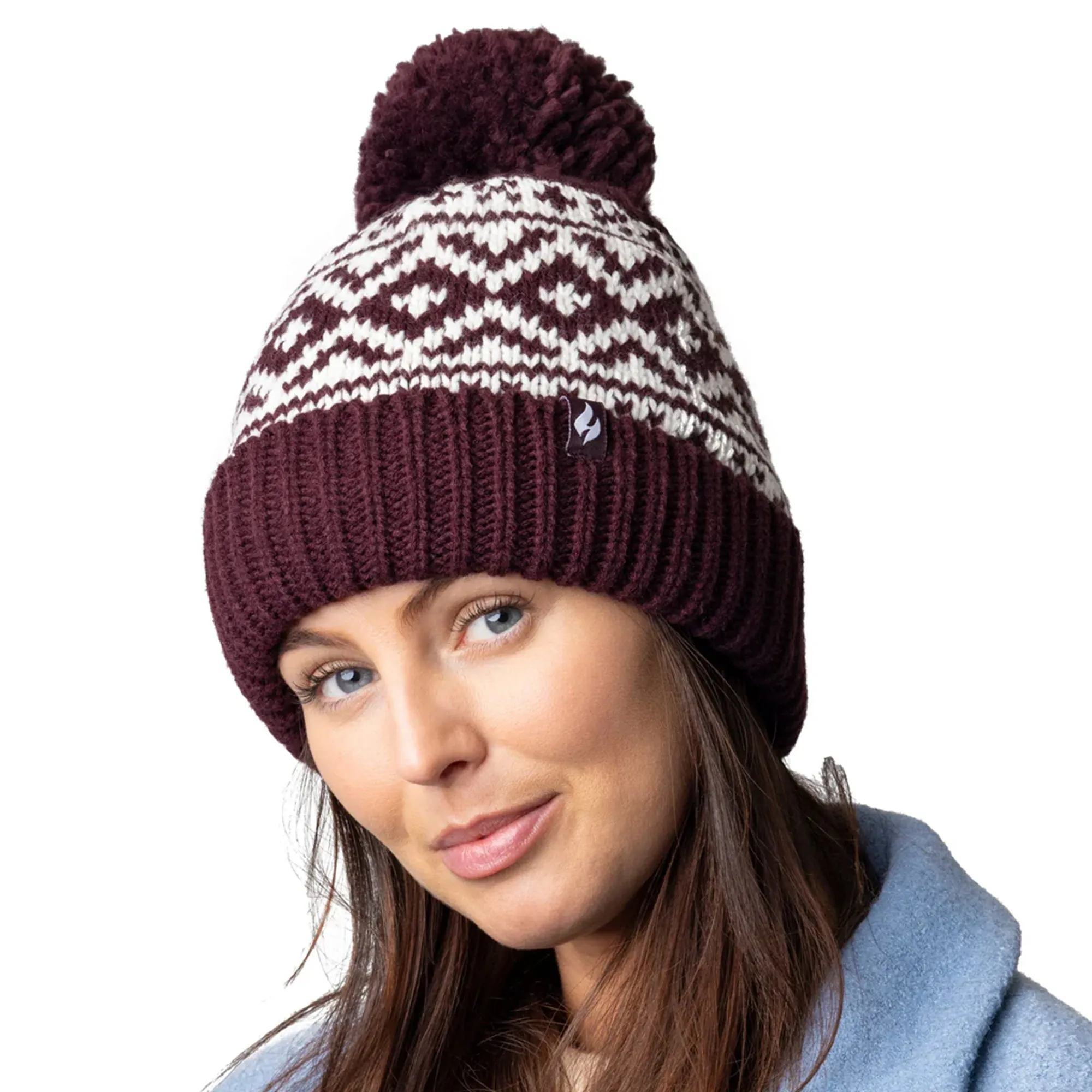 Cozy Patterned Bobble Hat for Women | Cable Knit Beanie with Fleece Lining