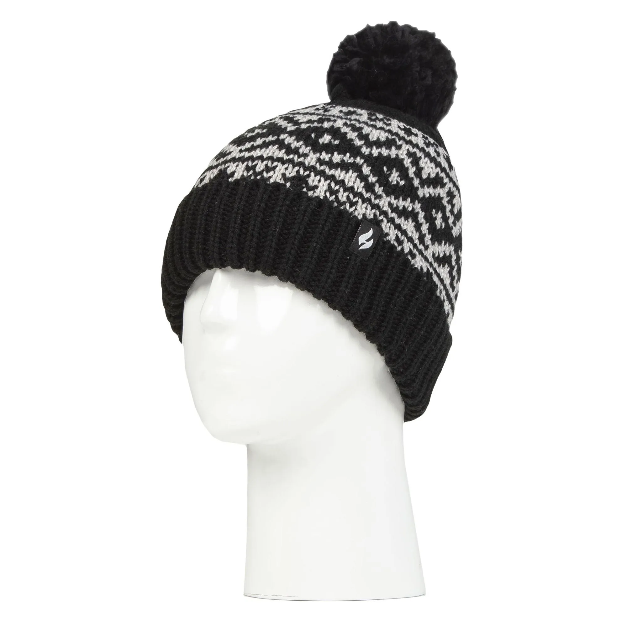 Cozy Patterned Bobble Hat for Women | Cable Knit Beanie with Fleece Lining