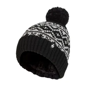 Cozy Patterned Bobble Hat for Women | Cable Knit Beanie with Fleece Lining