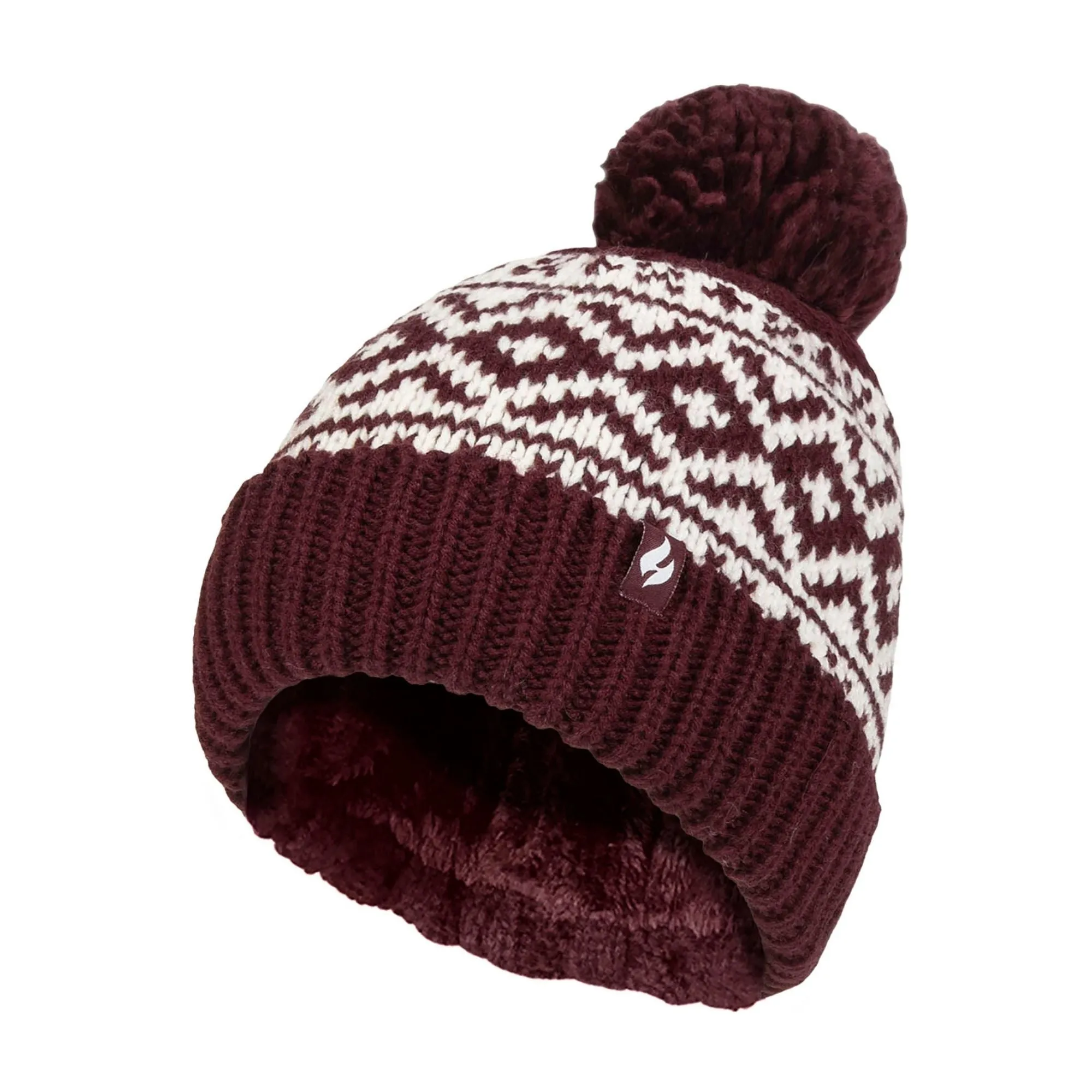 Cozy Patterned Bobble Hat for Women | Cable Knit Beanie with Fleece Lining