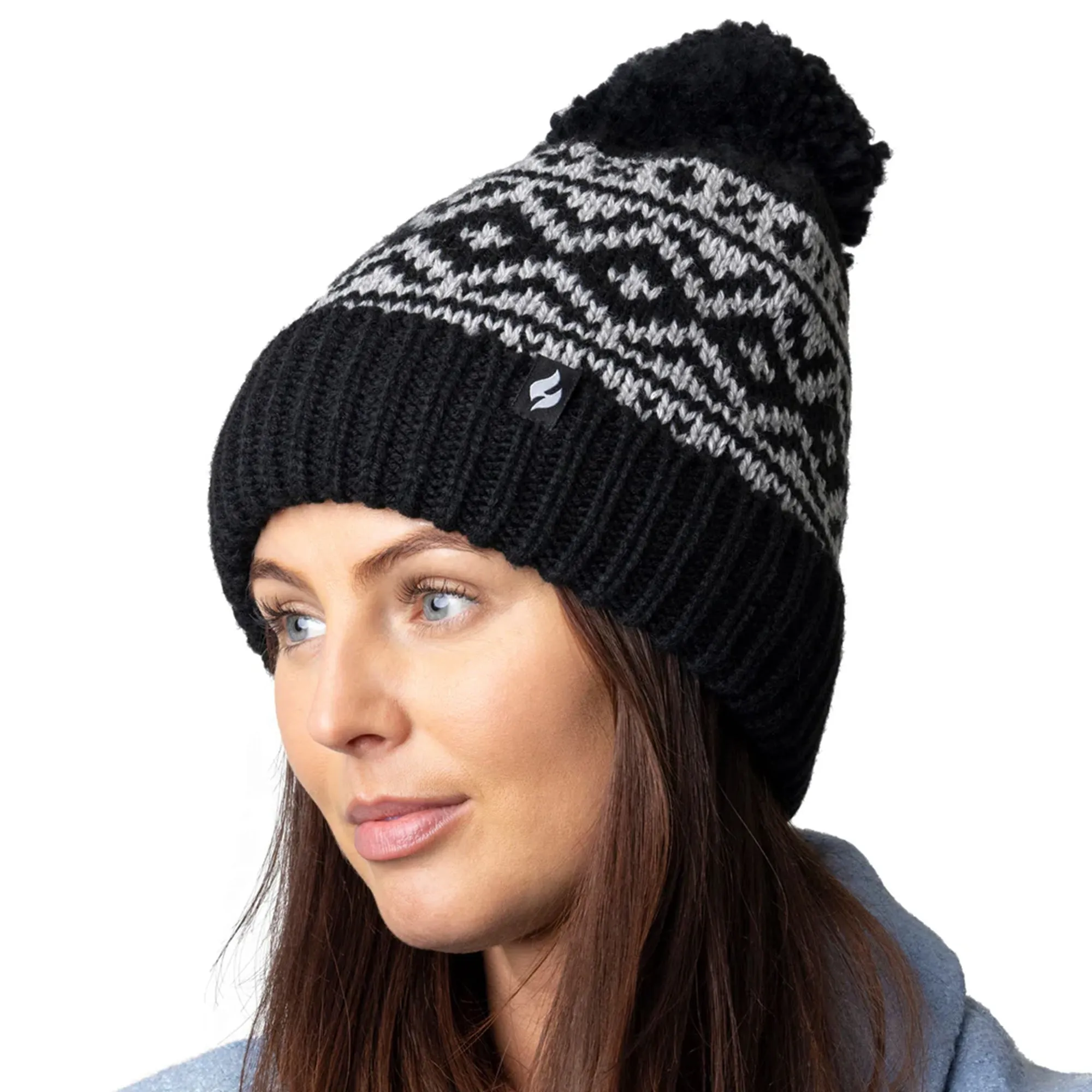 Cozy Patterned Bobble Hat for Women | Cable Knit Beanie with Fleece Lining