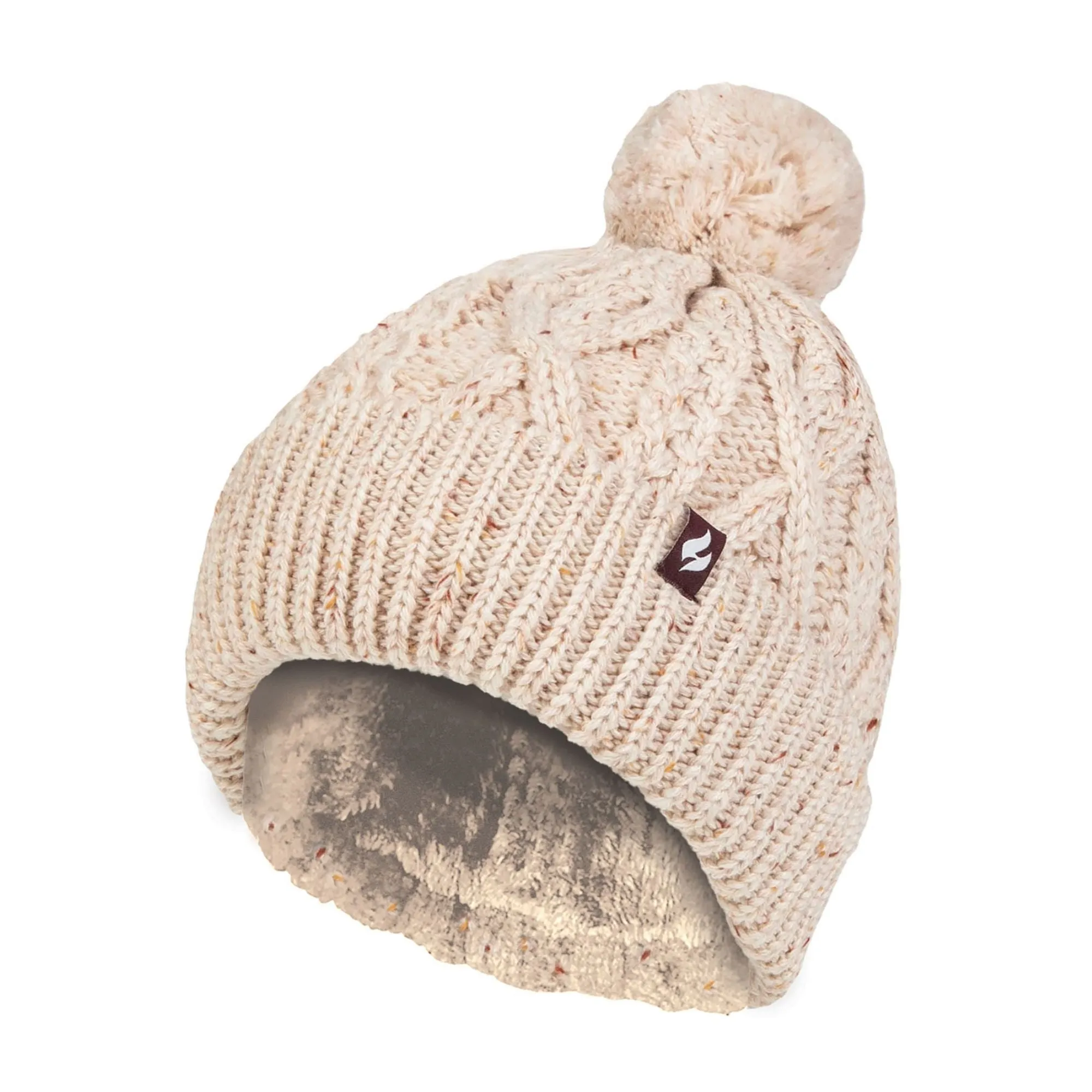 Cozy Pom Pom Bobble Hat for Women | Cable Knit Beanie with Fleece Lining