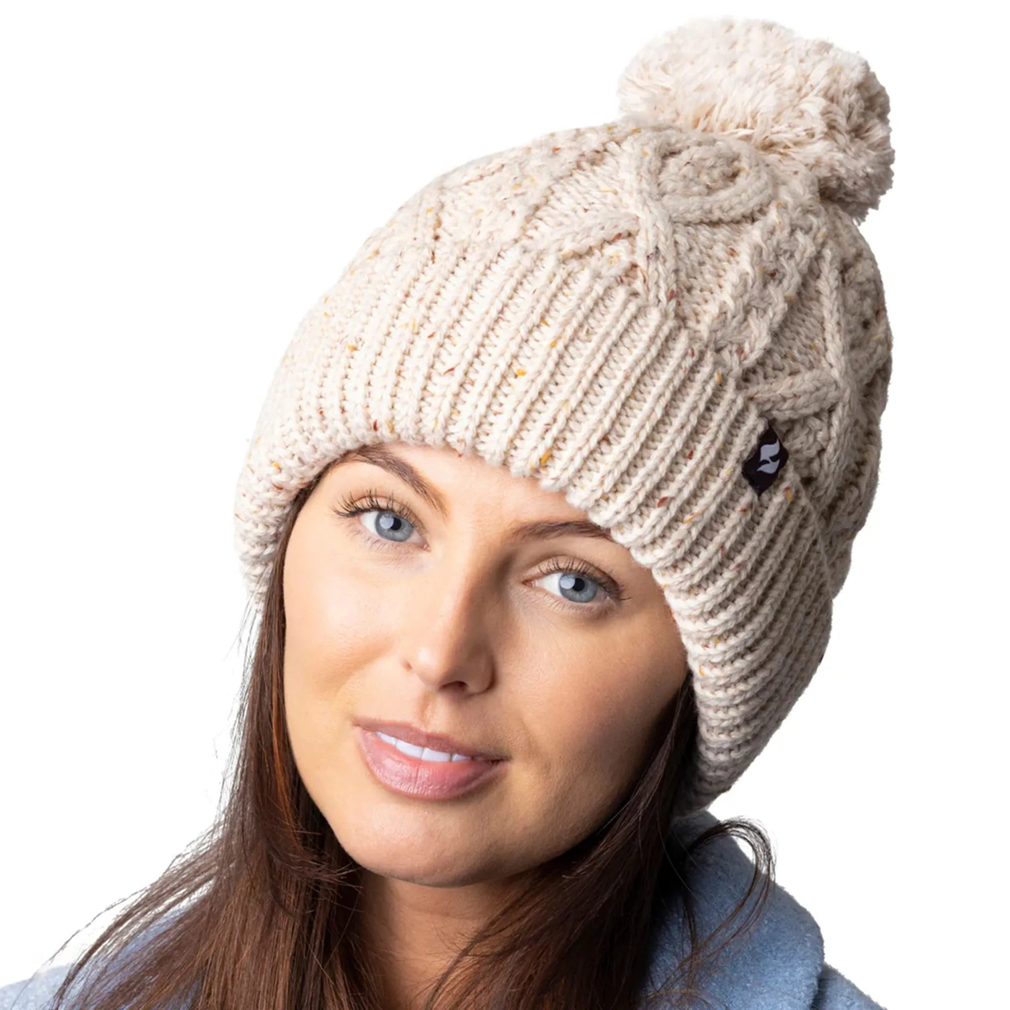 Cozy Pom Pom Bobble Hat for Women | Cable Knit Beanie with Fleece Lining