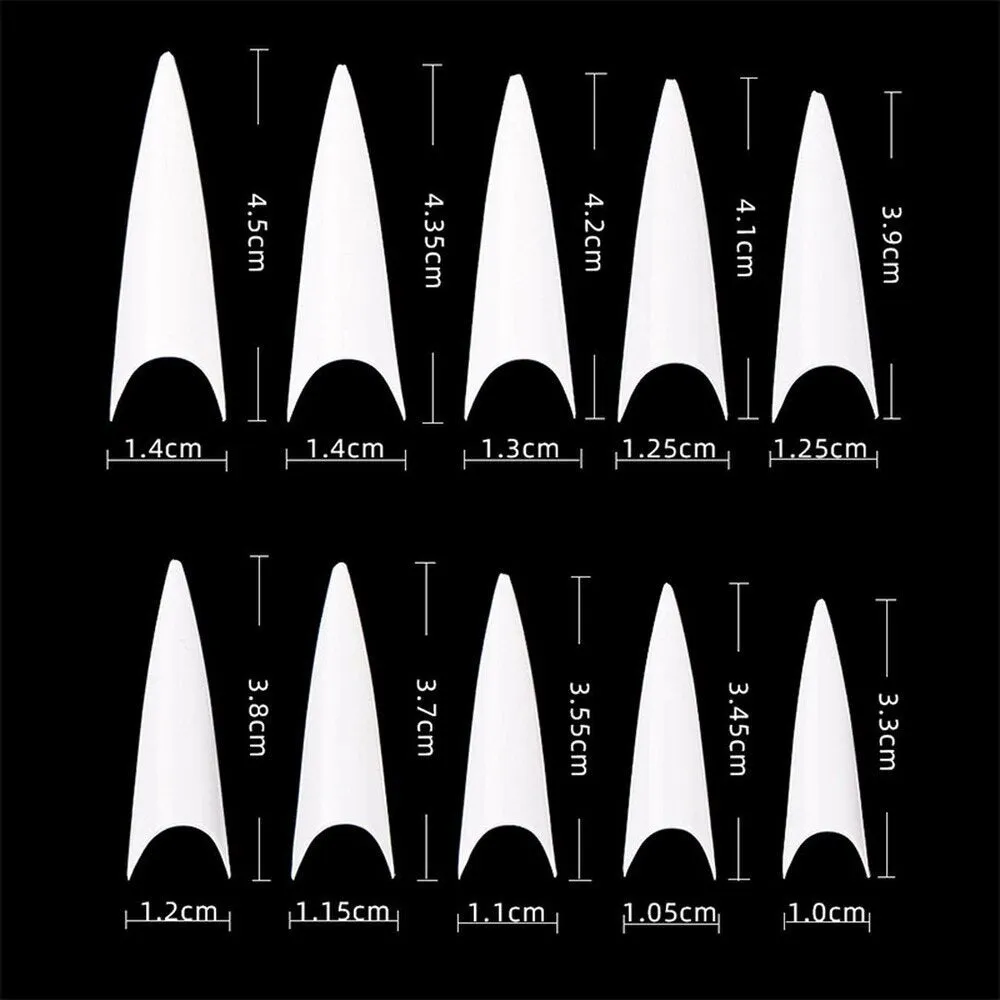 Cre8tion Nail Tips - #02 Long Stiletto - Natural / Divider Box of 600 Pieces