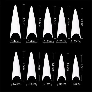 Cre8tion Nail Tips - #02 Long Stiletto - Natural / Divider Box of 600 Pieces