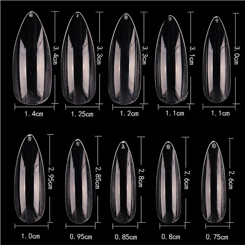 Cre8tion Nail Tips - #05 Long Almond - Clear / Divider Box of 500 Pieces