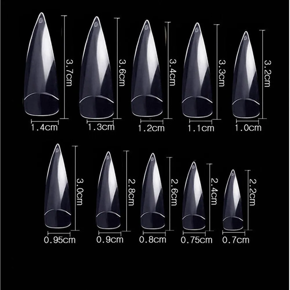 Cre8tion Nail Tips - #09 Super Curve Stiletto - Clear / Divider Box of 500 Pieces