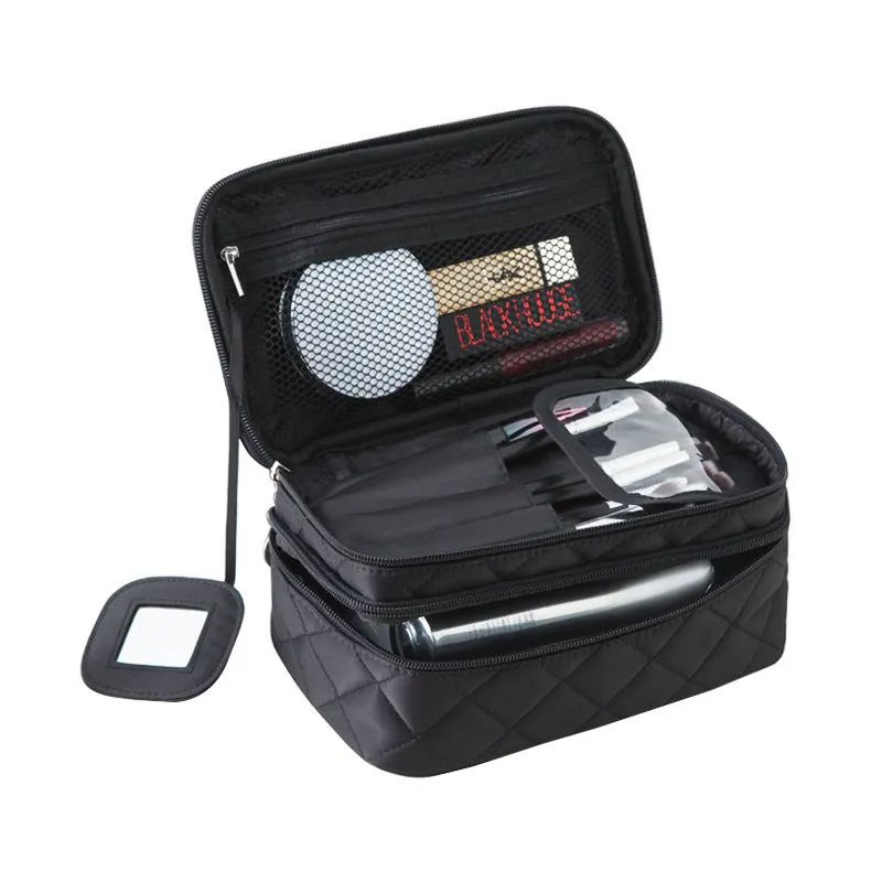 Creative Rhombus Waterproof Nylon Black Mirror Cosmetic Bags
