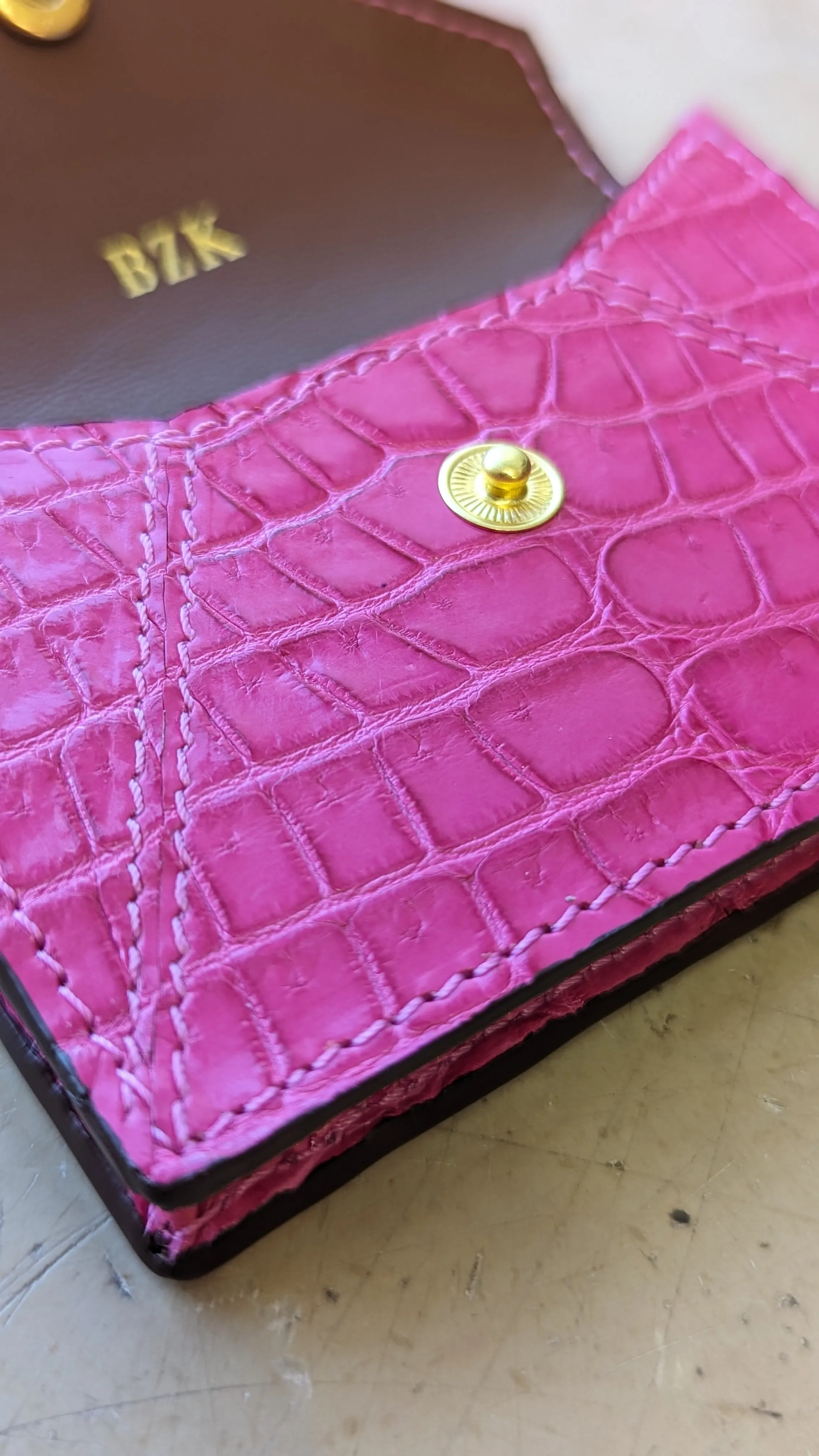 Credit Card & Coin Wallet - Pink Crocodile