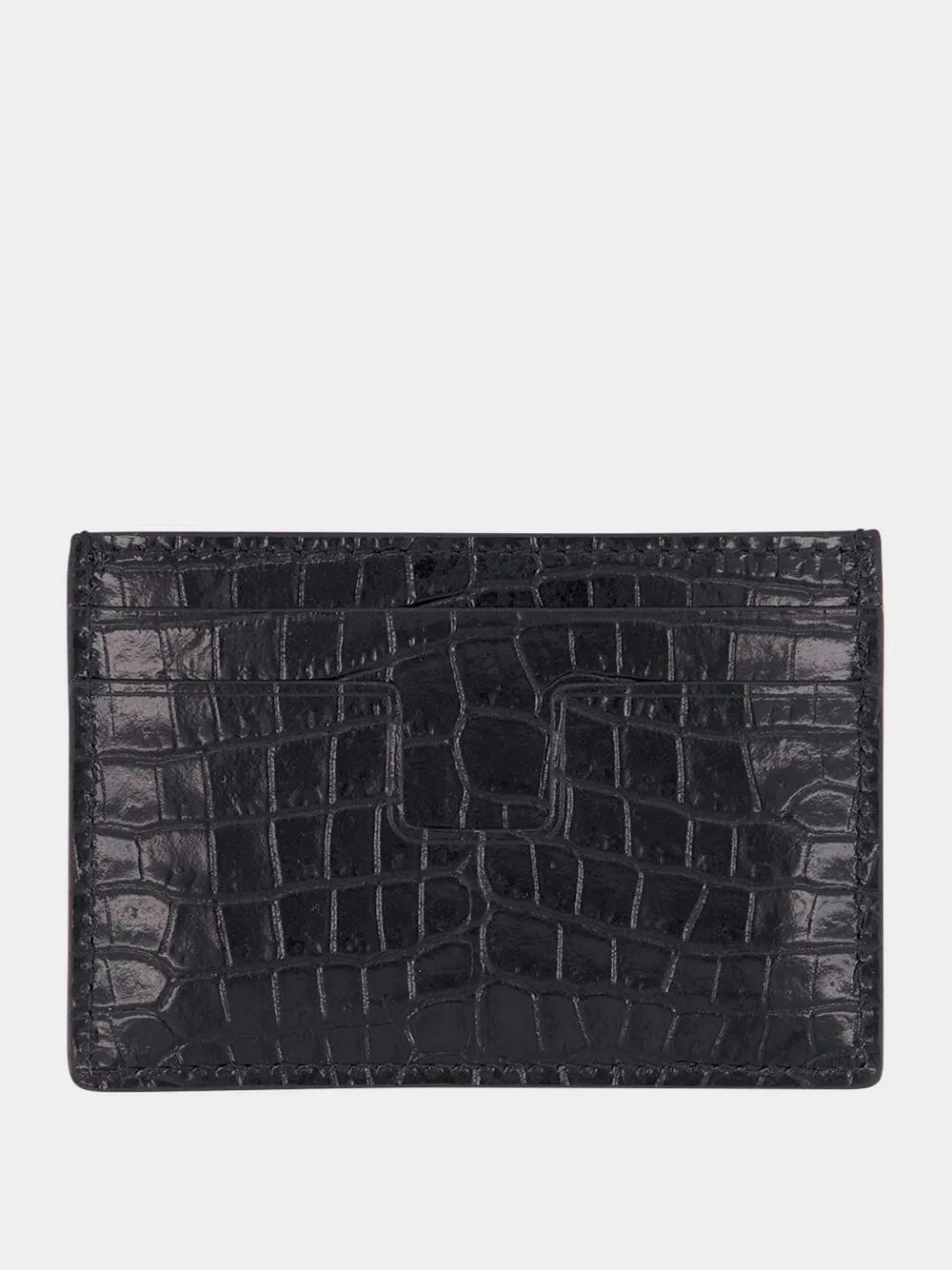 Croc-Embossed Black Cardholder