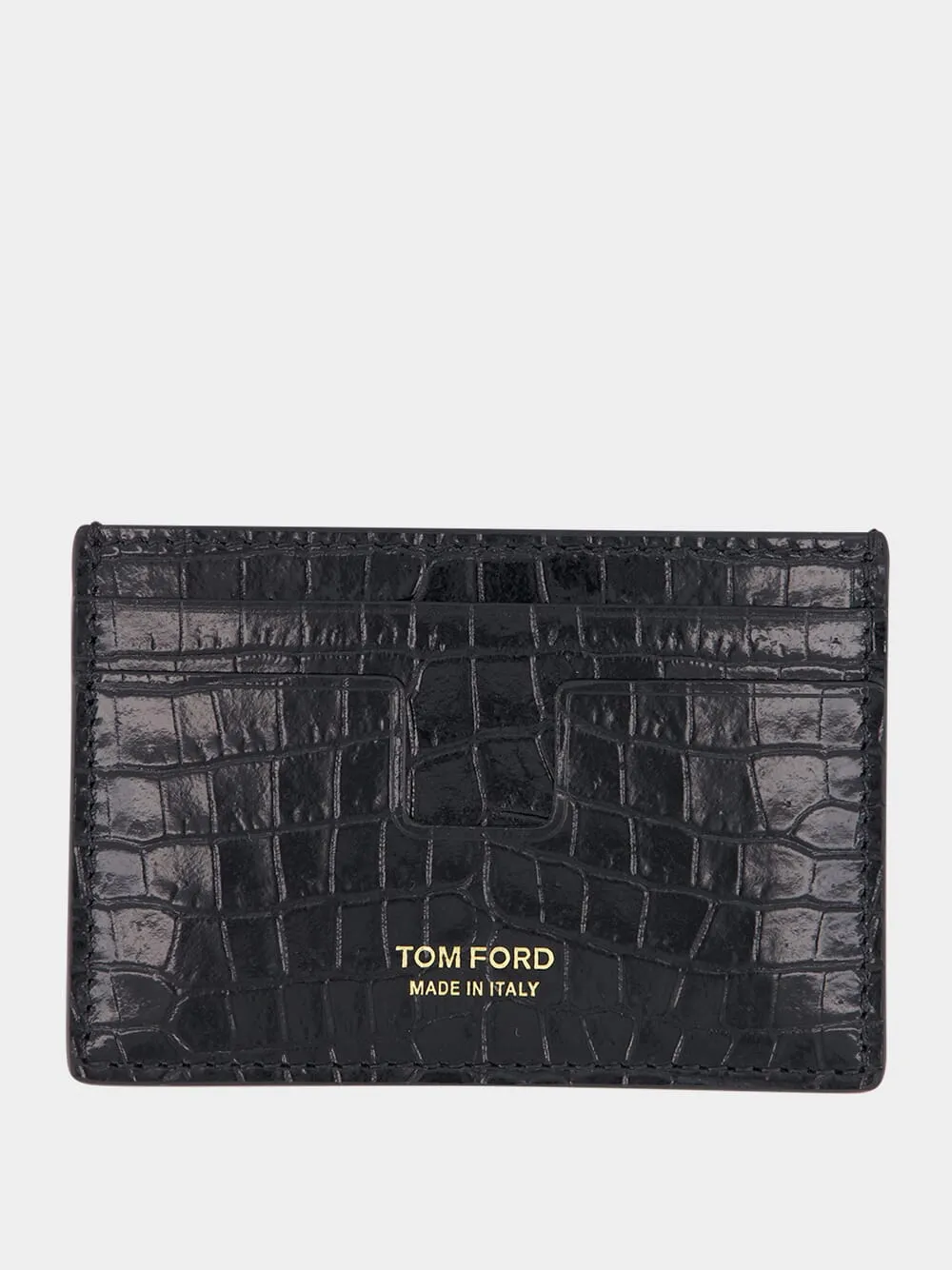 Croc-Embossed Black Cardholder