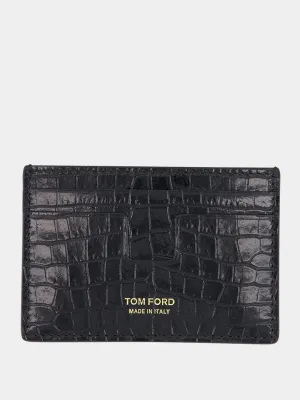 Croc-Embossed Black Cardholder
