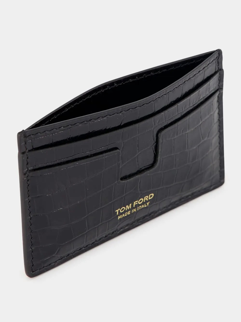 Croc-Embossed Black Cardholder